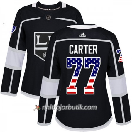 Dame Ishockey Los Angeles Kings Tröja Jeff Carter 77 Adidas 2017-2018 Svart USA Flag Fashion Authentic